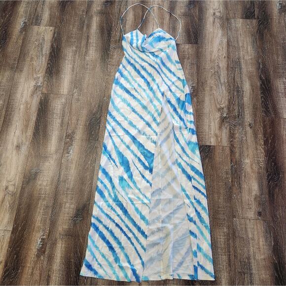 Retrofete Amika Dress in Blue Zebra Size Medium NWT Maxi Silk Low Back - Picture 2 of 13